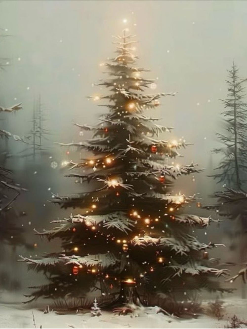 Holiday Canvas Wall Art - Illuminated Snowy Christmas Tree